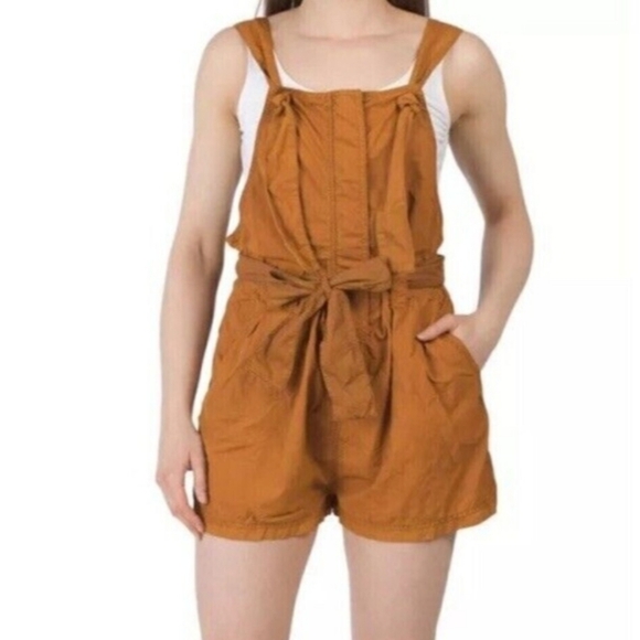 NEW Free People Movement Romper Short Overalls Island Bound Brown Medium - Picture 2 of 6